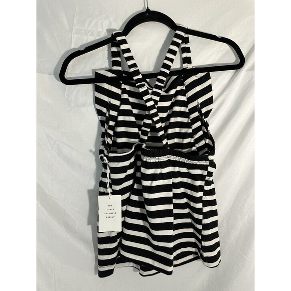 Women's Free Assembly NWT Shirred Flounce Tank Top Black/White Size S - Picture 3 of 3